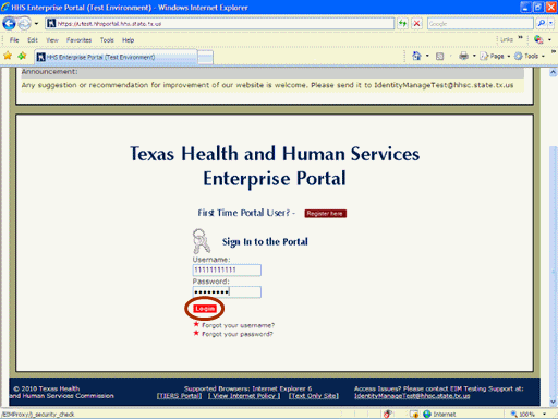 Screenshot of Portal Logon page